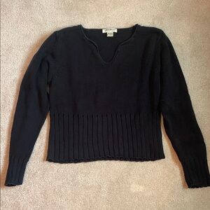 Eddie Bauer Black V-Neck Sweater with Ribbed Knit